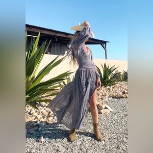 Jen's Pirate Booty Women's Lapis Maxi Dress Long Sleeve Gray Size Medium